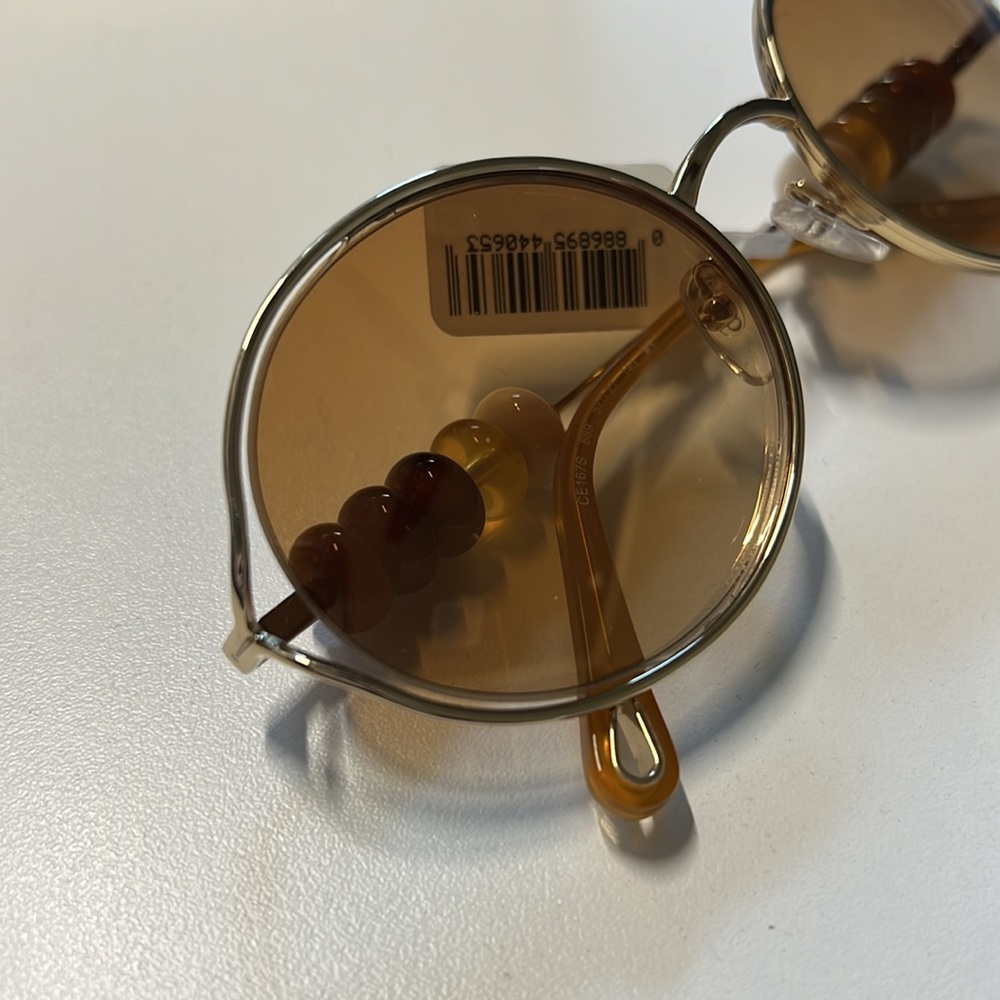 CHLOE WOMEN'S DILLIE OVAL GOLD SUNGLASSES WITH BEAD DETAIL, NWT, $466 - Picture 5 of 10